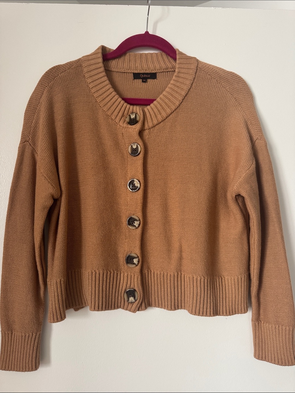 Quince Women's Camel Brown Button-Front Knit Cardigan
